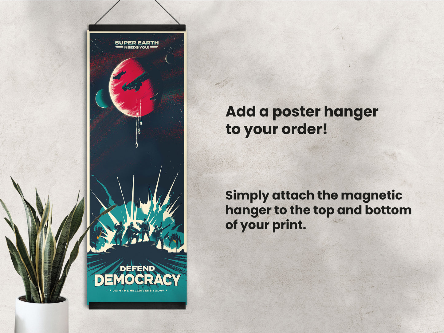 Helldivers 2 propaganda poster archival print 8.5x22 with wooden hanger