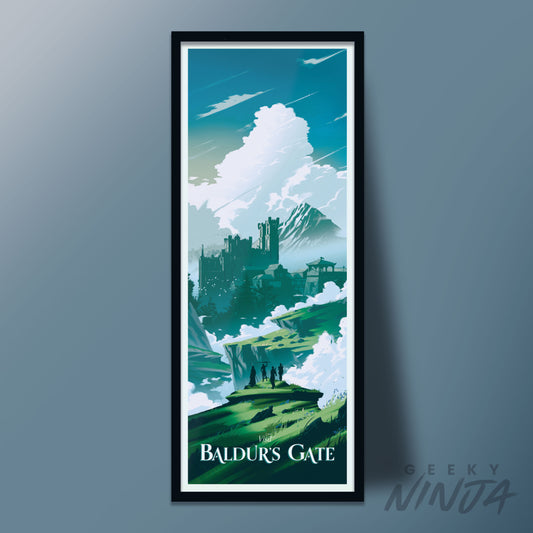 Baldurs Gate Travel Poster – Vintage DnD Art Print, Fantasy Game Wall Decor, Forgotten Realms Gift UK and Worldwide, Video Game Poster