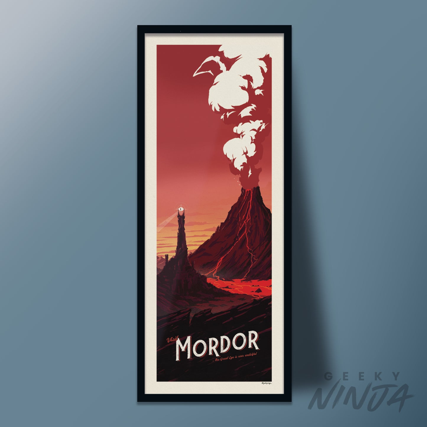 Mordor Travel Poster | 8.5" x 22" Panoramic Fantasy Wall Art |