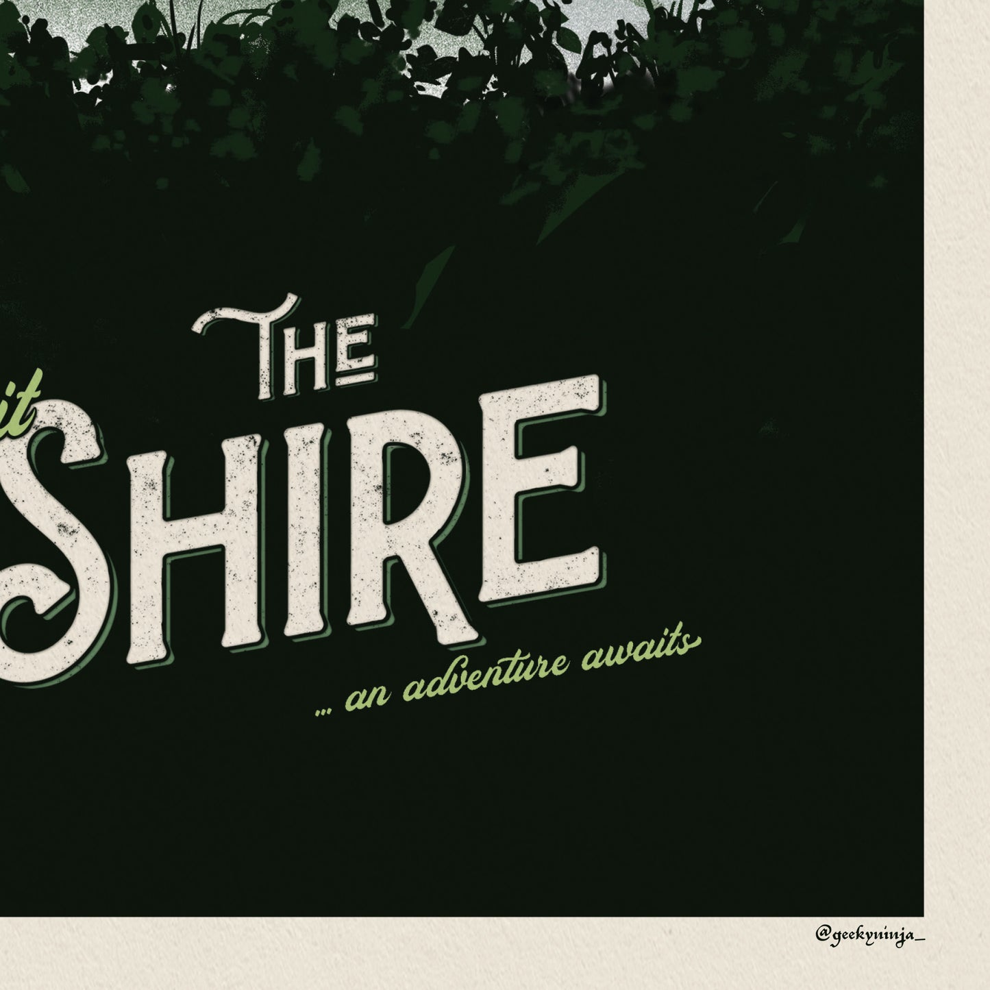 The Shire Travel Poster | 8.5" x 22" panoramic poster | Vintage LOTR Hobbiton Art Print