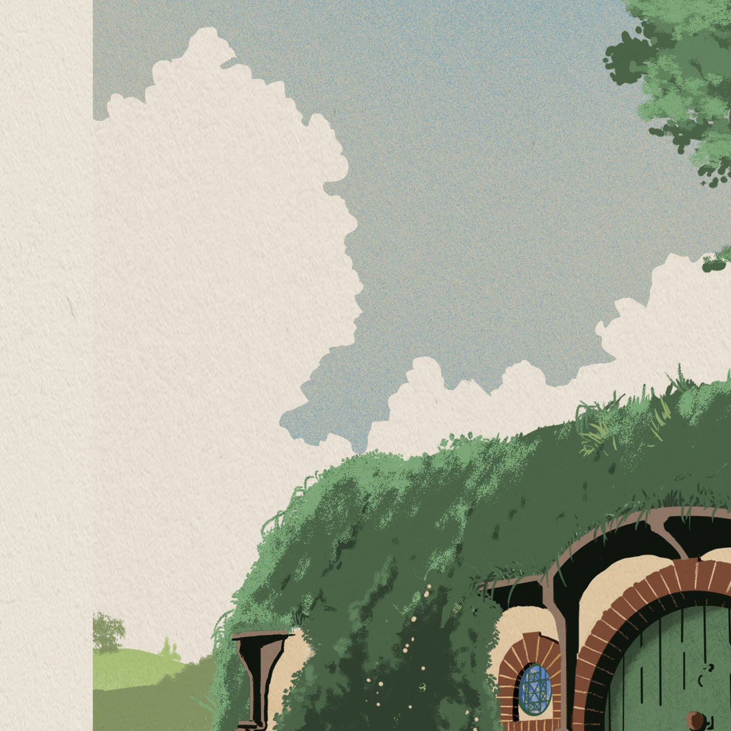 The Shire Travel Poster | 8.5" x 22" panoramic poster | Vintage LOTR Hobbiton Art Print