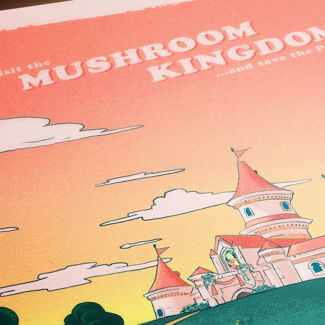 The Mushroom Kingdom Travel Poster  -  Super Mario Poster Art